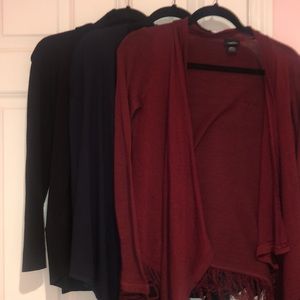 3 cardigans (black, navy blue, red)